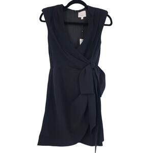 NWT Cinq A Sept Mini Sierra Black Sleeveless V-neck Faux Wrap Bow Dress Size 0